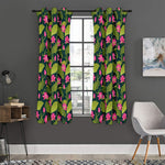 Hot Pink Lotus Pattern Print Curtain