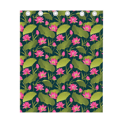 Hot Pink Lotus Pattern Print Curtain