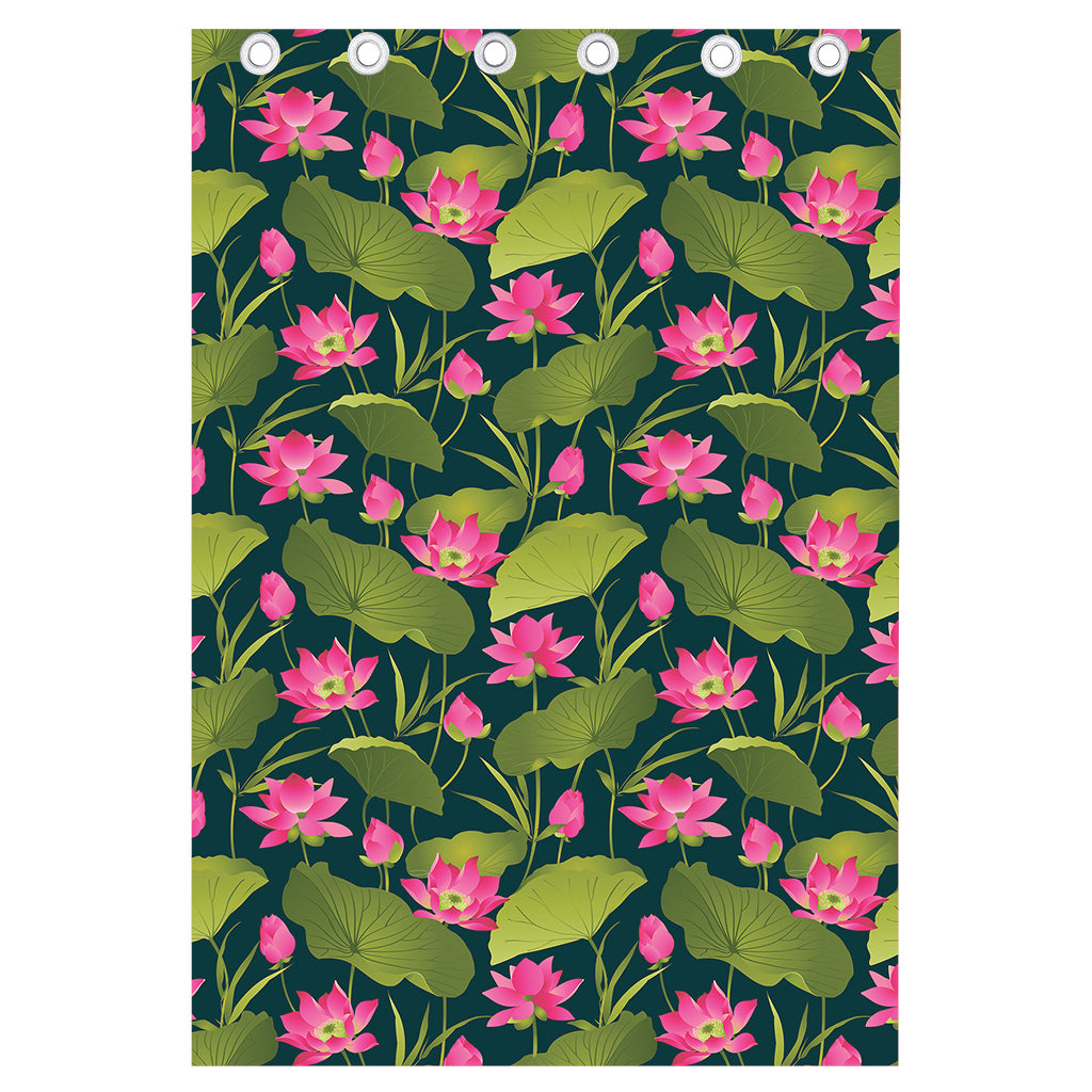 Hot Pink Lotus Pattern Print Curtain