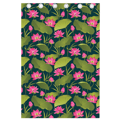 Hot Pink Lotus Pattern Print Curtain