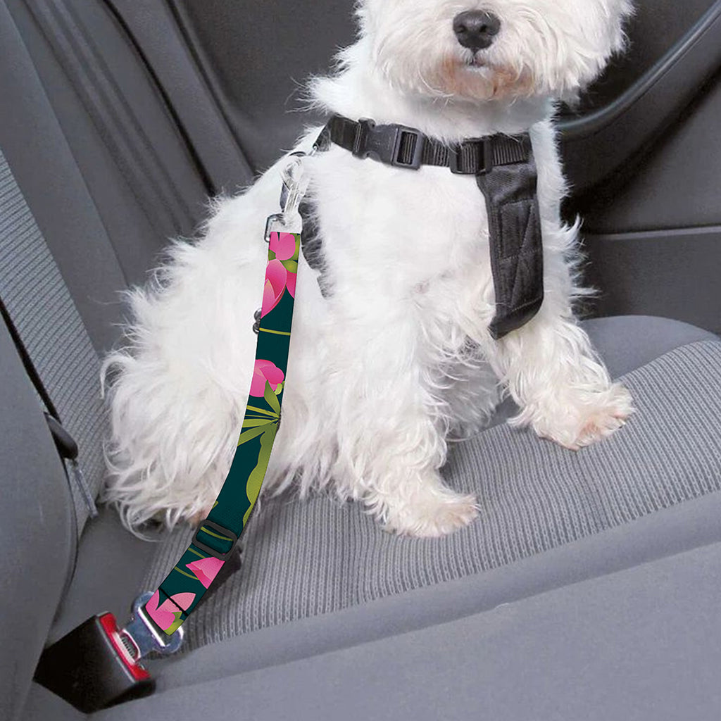 Hot Pink Lotus Pattern Print Dog Seat Belt