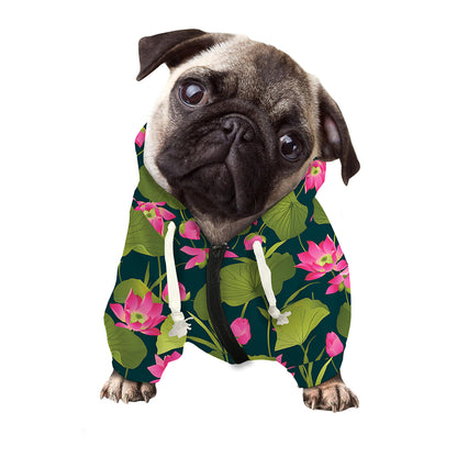 Hot Pink Lotus Pattern Print Dog Zip Up Hoodie