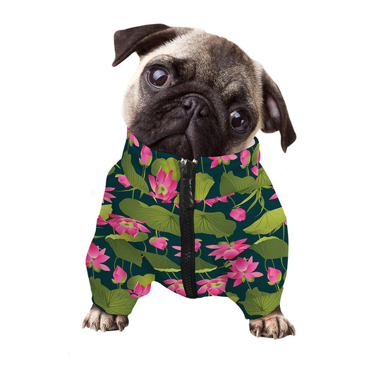 Hot Pink Lotus Pattern Print Dog Zip Up Jacket