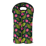 Hot Pink Lotus Pattern Print Double Neoprene Wine Tote