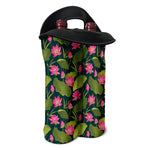 Hot Pink Lotus Pattern Print Double Neoprene Wine Tote