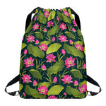 Hot Pink Lotus Pattern Print Drawstring Backpack