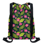 Hot Pink Lotus Pattern Print Drawstring Backpack