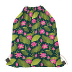 Hot Pink Lotus Pattern Print Drawstring Bag