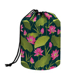 Hot Pink Lotus Pattern Print Drawstring Makeup Bag