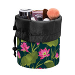 Hot Pink Lotus Pattern Print Drawstring Makeup Bag