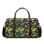 Hot Pink Lotus Pattern Print Duffle Bag