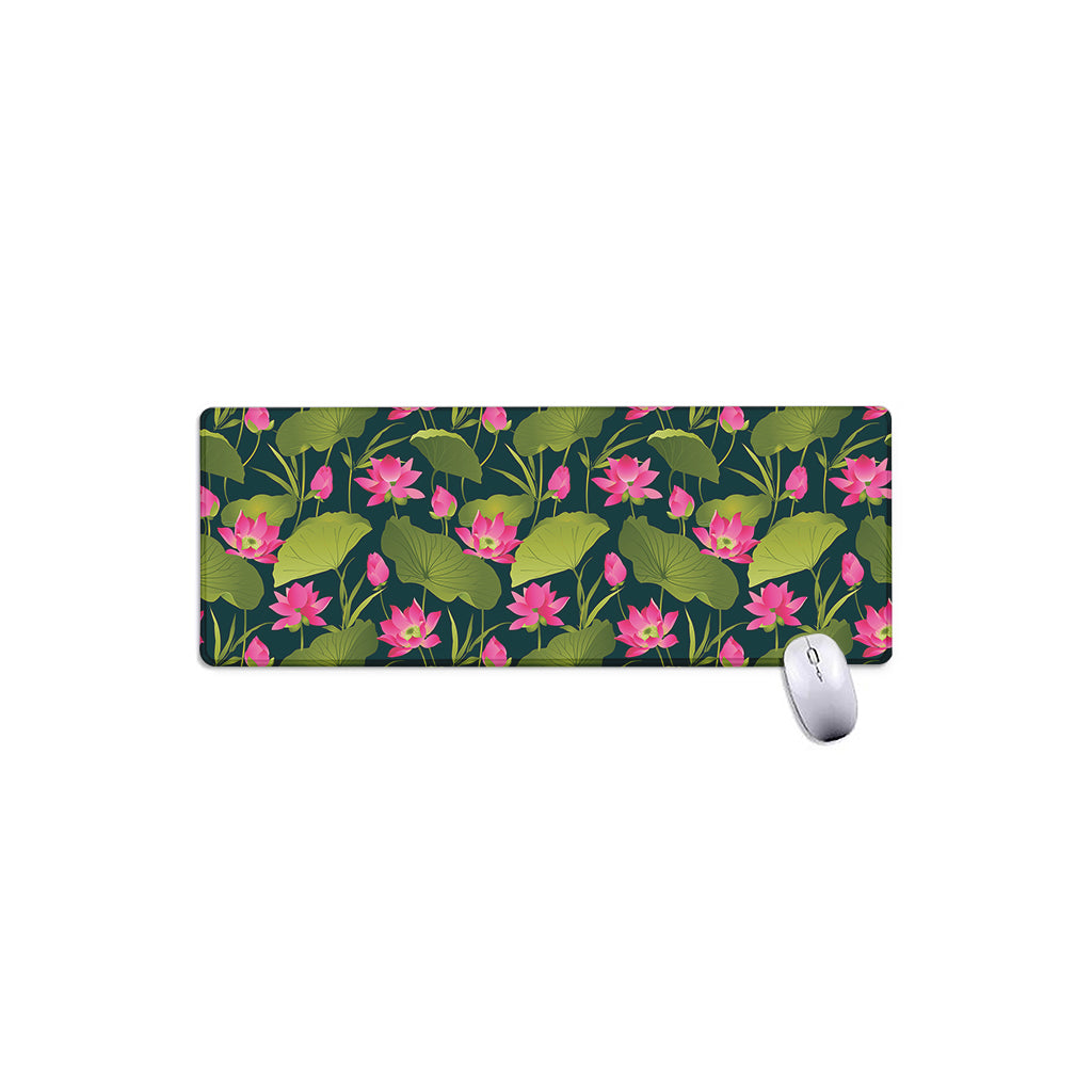 Hot Pink Lotus Pattern Print Extended Mouse Pad