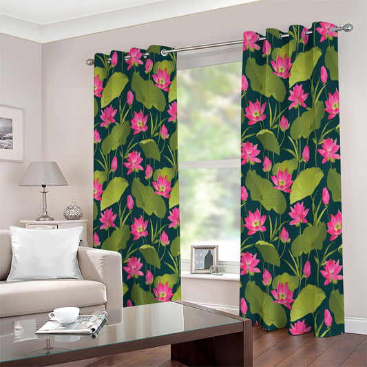 Hot Pink Lotus Pattern Print Extra Wide Grommet Curtains