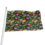 Hot Pink Lotus Pattern Print Flag