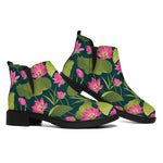 Hot Pink Lotus Pattern Print Flat Ankle Boots