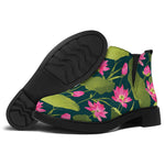Hot Pink Lotus Pattern Print Flat Ankle Boots