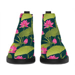 Hot Pink Lotus Pattern Print Flat Ankle Boots