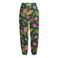 Hot Pink Lotus Pattern Print Fleece Lined Knit Pants