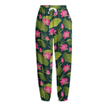 Hot Pink Lotus Pattern Print Fleece Lined Knit Pants