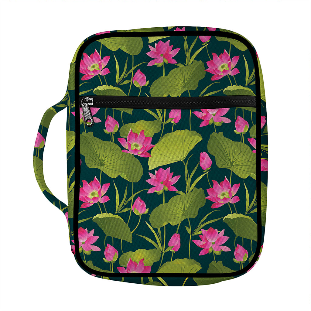 Hot Pink Lotus Pattern Print Front Pocket Bible Bag