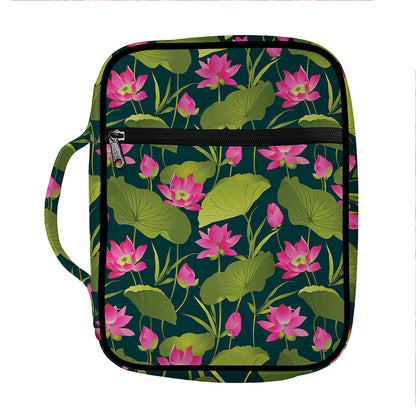 Hot Pink Lotus Pattern Print Front Pocket Bible Bag