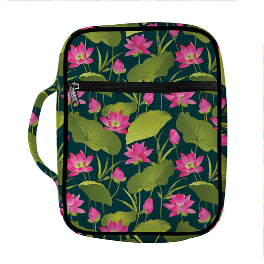 Hot Pink Lotus Pattern Print Front Pocket Bible Bag