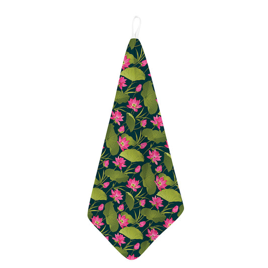 Hot Pink Lotus Pattern Print Hand Towel