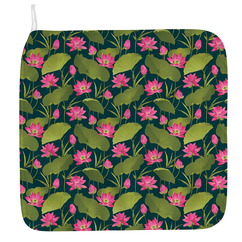 Hot Pink Lotus Pattern Print Hand Towel