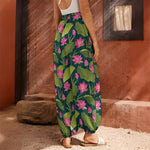 Hot Pink Lotus Pattern Print Harem Pants