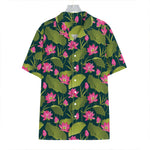 Hot Pink Lotus Pattern Print Hawaiian Shirt