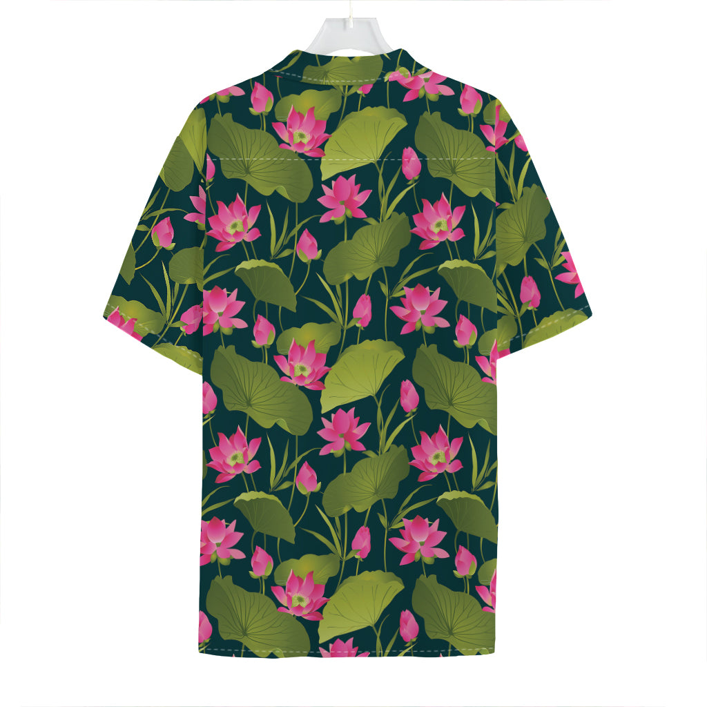 Hot Pink Lotus Pattern Print Hawaiian Shirt
