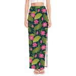 Hot Pink Lotus Pattern Print High Slit Maxi Skirt