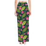 Hot Pink Lotus Pattern Print High Slit Maxi Skirt