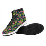 Hot Pink Lotus Pattern Print High Top Leather Sneakers