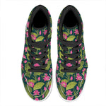 Hot Pink Lotus Pattern Print High Top Leather Sneakers