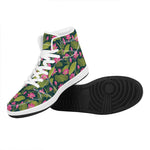 Hot Pink Lotus Pattern Print High Top Leather Sneakers