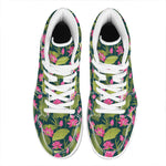 Hot Pink Lotus Pattern Print High Top Leather Sneakers