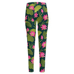 Hot Pink Lotus Pattern Print High-Waisted Pocket Leggings