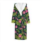 Hot Pink Lotus Pattern Print Hooded Bathrobe