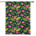 Hot Pink Lotus Pattern Print House Flag