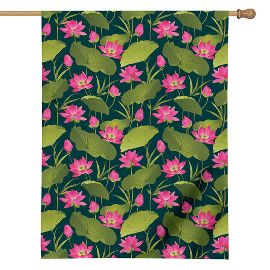 Hot Pink Lotus Pattern Print House Flag
