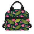 Hot Pink Lotus Pattern Print Insulated Lunch Bag