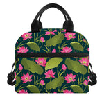 Hot Pink Lotus Pattern Print Insulated Lunch Bag