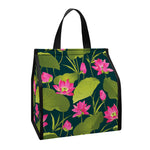 Hot Pink Lotus Pattern Print Insulated Lunch Tote