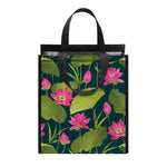Hot Pink Lotus Pattern Print Insulated Lunch Tote