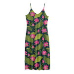 Hot Pink Lotus Pattern Print Jersey Midi Cami Dress