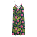 Hot Pink Lotus Pattern Print Jersey Midi Cami Dress