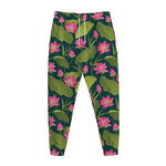 Hot Pink Lotus Pattern Print Jogger Pants