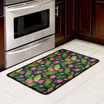 Hot Pink Lotus Pattern Print Kitchen Mat