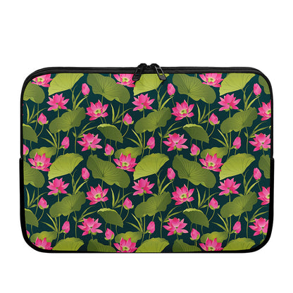 Hot Pink Lotus Pattern Print Laptop Sleeve